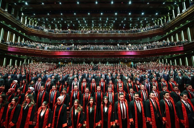 Turkish President Recep Tayyip Erdogan attends the Appointment Ceremony of Judges and Public Prosecutors at Bestepe National Congress and Culture Center in Ankara, Turkiye on January 30, 2025. (Photo by TUR Presidency/Mustafa Kamaci/Handout/Anadolu via Getty Images)