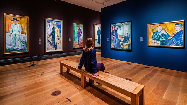 Gallery staff members look at paintings by Norwegian painter Edvard Munch during a photocall for “Edvard Munch Portraits” exhibition (13 March – 15 June 2025) at the National Portrait Gallery in London, United Kingdom on March 12, 2025. The exhibition will be the first in the UK to focus exclusively on Munch as a portraitist, including works never before seen in the UK. (Photo by WIktor Szymanowicz/NurPhoto/Rex Features/Shutterstock)