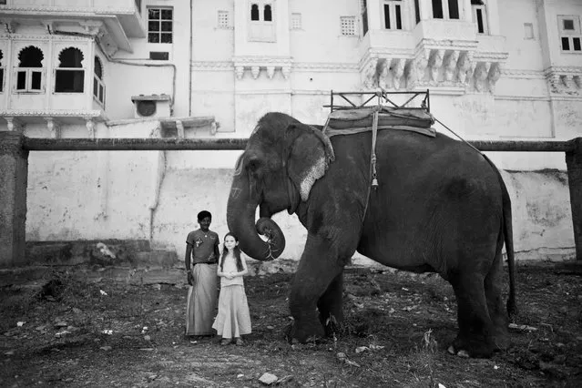 “Little Girl and the Elephant”. In front of my hotel on the river banks, Ramu the elephant and his handler came walking along and attracted this small European girl (tourist) attention. Ramu was drawn on his forehead with chalk. Location: Udaipur, India. (Photo and caption by Lauren Volo/National Geographic Traveler Photo Contest)