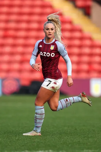 One of the world’s hottest footballers Alisha Lehmann of Aston Villa Women during the Barclays FA Women's Super League match between Aston Villa Women and Manchester City Women at Bank's Stadium on January 15, 2022 in Walsall, United Kingdom. (Photo by Matthew Ashton – AMA/Getty Images)