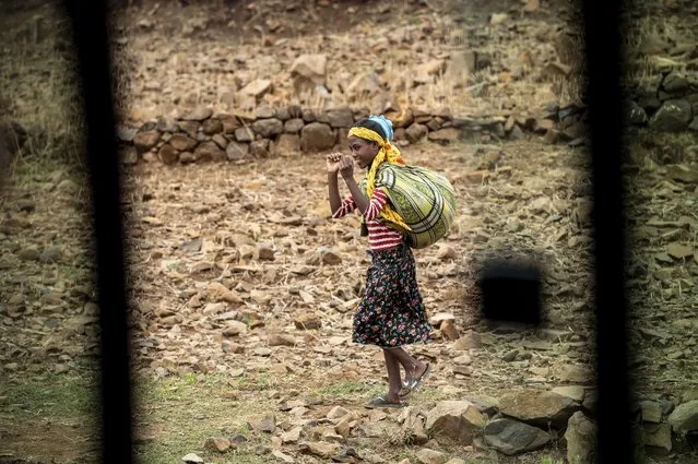 A girl walks by the side of the road, seen through a partially-open window of a vehicle, between Gondar and Danshe, a town in an area of western Tigray annexed by the Amhara region during the ongoing conflict, in Ethiopia Saturday, May 1, 2021. Ethiopia faces a growing crisis of ethnic nationalism that some fear could tear Africa's second most populous country apart, six months after the government launched a military operation in the Tigray region to capture its fugitive leaders. (Photo by Ben Curtis/AP Photo)