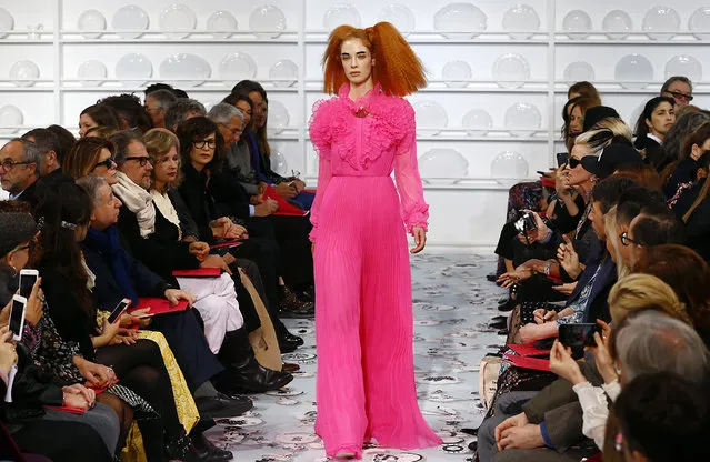 A model wears a creation for Schiaparelli's Spring-Summer 2016 Haute Couture fashion collection, presented in Paris, France, Monday, January 25, 2016. (Photo by Francois Mori/AP Photo)