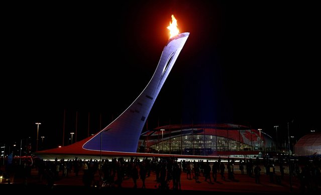 A general view of the Bolshoy Ice Dome and the Olympic Flame in the Olympic Park during the 2014 Sochi Olympic Games in Sochi, Russia, on February 13, 2014. (Photo by David Davies/PA Wire)