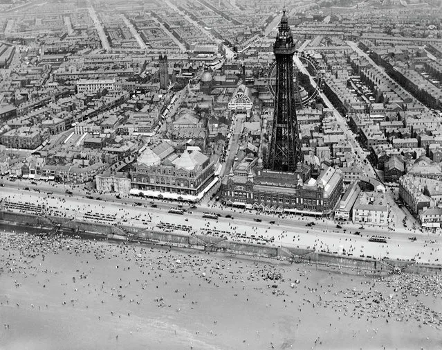 This remarkable shot of Blackpool Tower and the Winter Gardens was a speculative capture by an Aerofilms photographer and pilot as they navigated Englands north-west coastline in July 1920. Both the Blackpool Gazette and the Radio Times bought the image  most likely to advertise the town and its increasingly famous attractions to prospective tourists