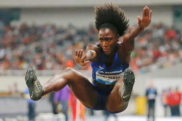 Athletics, IAAF Athletics Diamond League meeting, Women's long jump, Shanghai Stadium, Shanghai, China on May 14, 2016. Tianna Bartoletta of the U.S. competes. (Photo by Aly Song/Reuters)