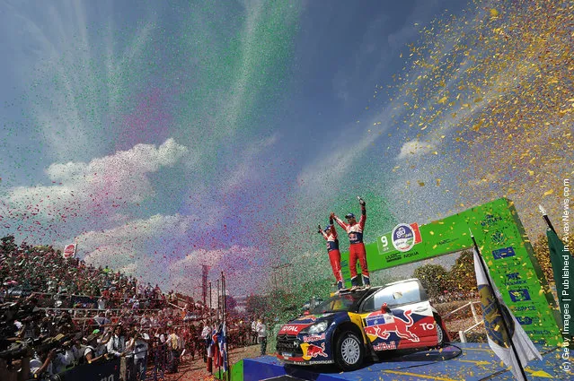 Sebastien Loeb of France and Daniel Elena of Monaco celebrate their victory during day three of the WRC Rally Mexico