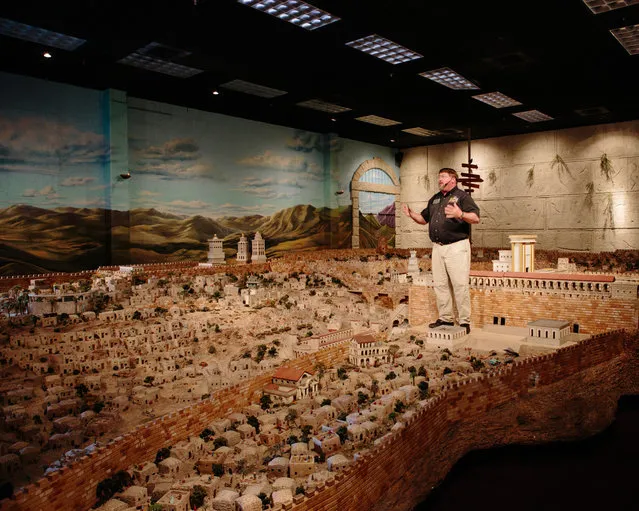 A guide gives a lecture about the historical replica model of ancient  Jerusalem. (Photo by Daniel Cronin)