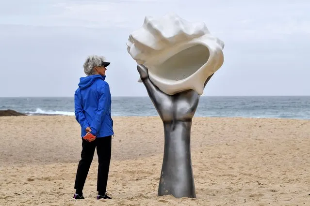 Sculpture Shell Resonance by Capto Collaborative is exhibited along the Bondi to Tamarama Coastal walk as part of the Sculpture by the Sea exhibition in Sydney, Australia, 21 October 2022. (Photo by Bianca de Marchi/EPA/EFE)