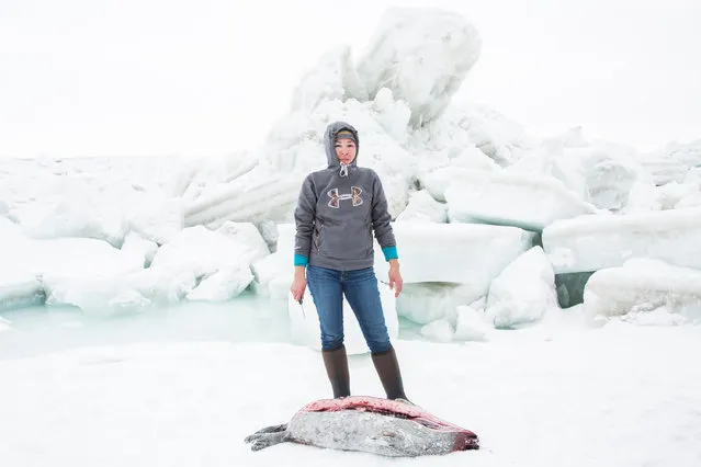 Flora Aiken with a seal hunted in Barrow, Alaska. (Photo by Katie Orlinsky/Getty Images)