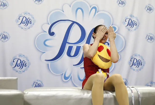 Mariah Bell watches her scores during the women's free skate event at the U.S. Figure Skating Championships in San Jose, Calif., Friday, January 5, 2018. (Photo by Tony Avelar/AP Photo)