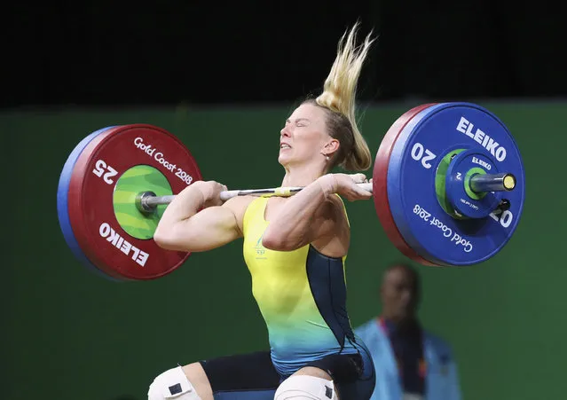 Pip Malone of Australia competes during the Women's 69kg final during Weightlifting on day four of the Gold Coast 2018 Commonwealth Games at Carrara Sports and Leisure Centre on April 8, 2018 on the Gold Coast, Australia. (Photo by Athit Perawongmetha/Reuters)