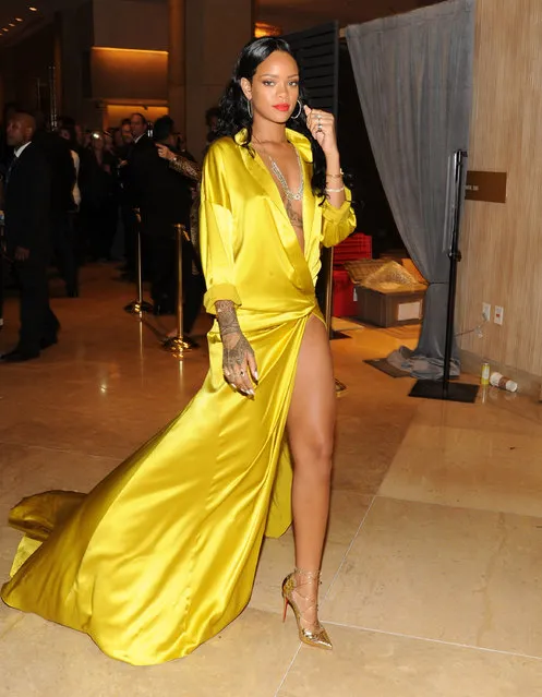 Barbadian singer Rihanna during the 56th annual GRAMMY Awards Pre-GRAMMY Gala and Salute to Industry Icons honoring Lucian Grainge at The Beverly Hilton on January 25, 2014 in Los Angeles, California. (Photo by Kevin Mazur/WireImage)