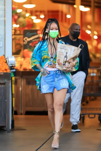 Rihanna wears a bright outfit as she picks up some groceries at Bristol Farms in Los Angeles on March 29, 2021. (Photo by The Mega Agency)
