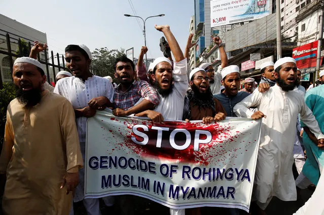 Bangladeshi activists of an Islamic group protest against the deaths of the Rohingya people in the Rakhine state of Myanmar, in Dhaka, Bangladesh, December 1, 2016. (Photo by Mohammad Ponir Hossain/Reuters)