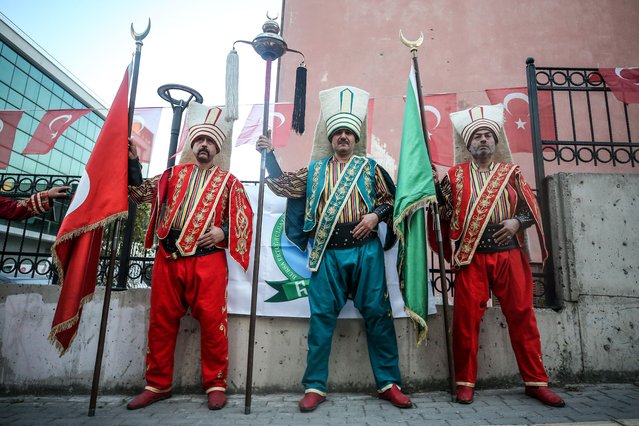 Volunteers of Mehter band wearing traditional troop uniform at streets to keep Ottoman culture alive in Bursa, Turkiye on August 25, 2023. (Photo by Mustafa Yilmaz/Anadolu Agency via Getty Images)