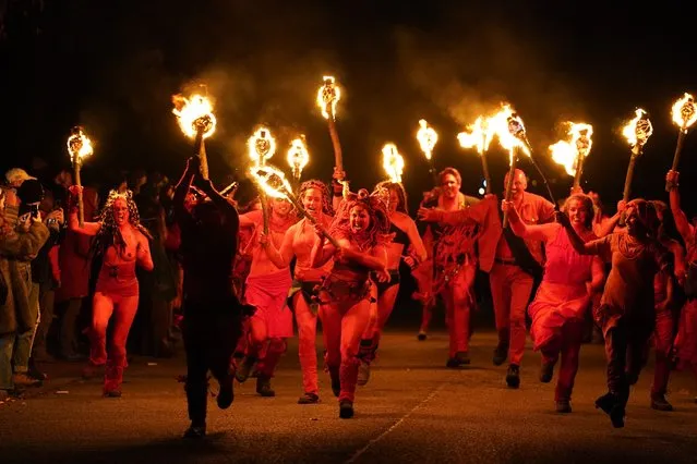 Performers during the Samhuinn Fire Festival in Holyrood Park, Edinburgh on Tuesday, October 31, 2023. (Photo by Andrew Milligan/PA Images via Getty Images)