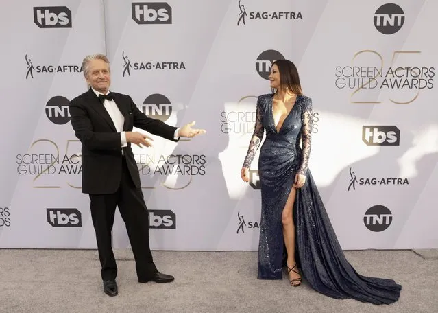 Michael Douglas and Catherine Zeta Jones arrive at the 25th annual Screen Actors Guild Awards at the Shrine Auditorium & Expo Hall on Sunday, January 27, 2019, in Los Angeles. (Photo by Monica Almeida/Reuters)