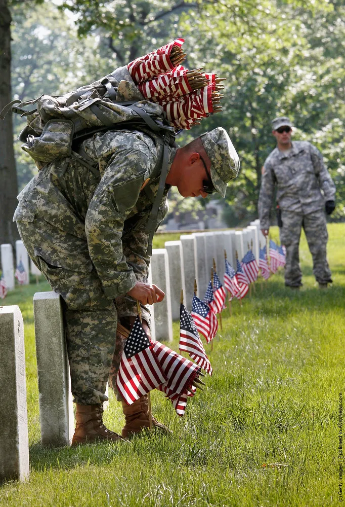 American Flags Placed At Graves At Arlington Nat'l Cemetery For Memorial Day
