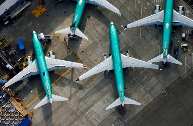 An aerial photo shows Boeing 737 MAX airplanes parked on the tarmac at the Boeing Factory in Renton, Washington, U.S. March 21, 2019. (Photo by Lindsey Wasson/Reuters)
