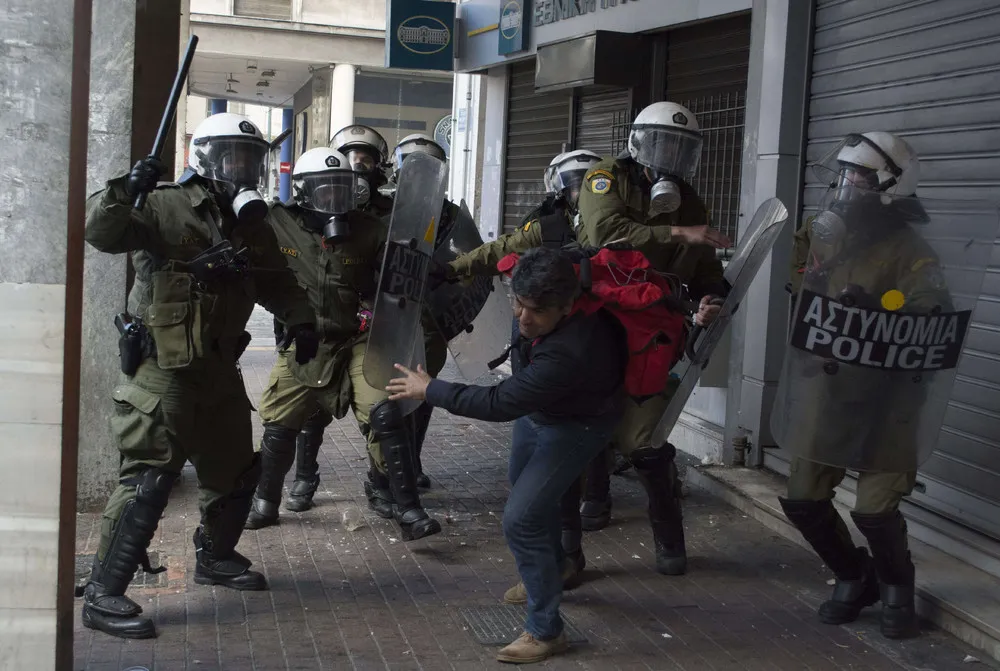 Greek Farmers Clash with Riot Police