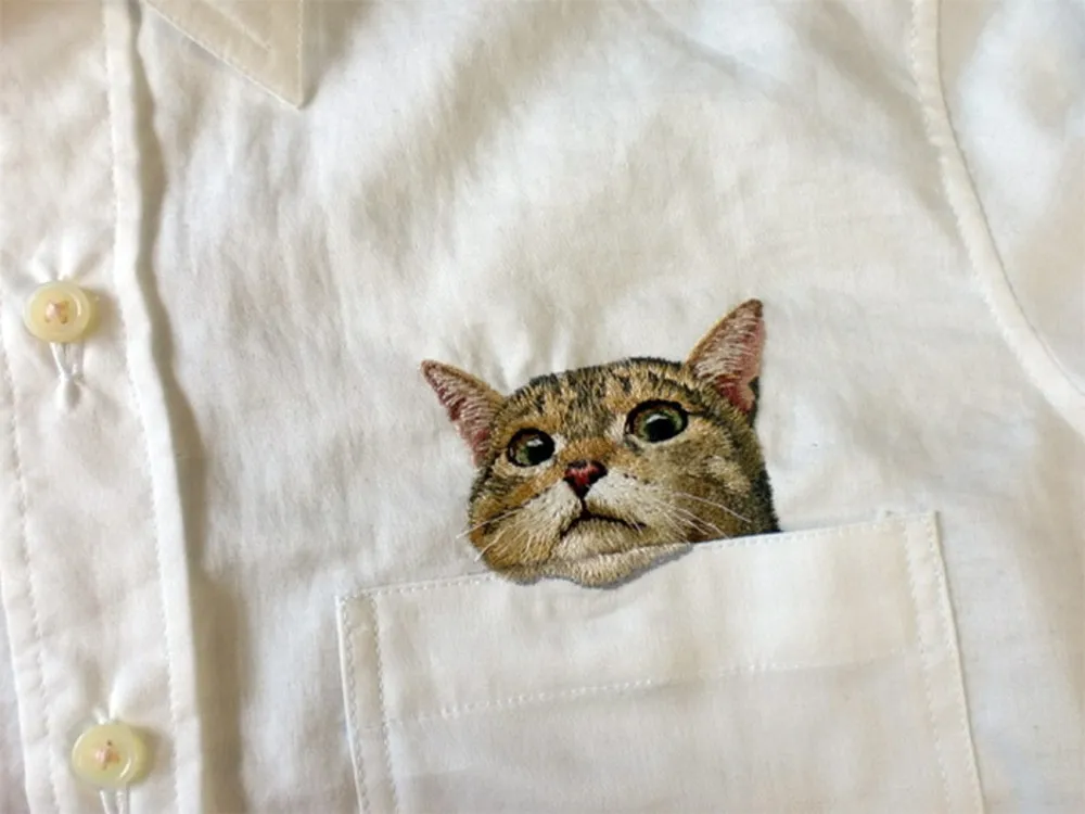 Embroider Cats on Shirts by Hiroko Kubota