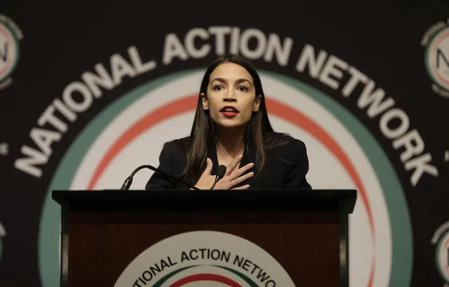 Rep. Alexandria Ocasio-Cortez, D-N.Y., speaks during the National Action Network Convention in New York, Friday, April 5, 2019. (Photo by Seth Wenig/AP Photo)