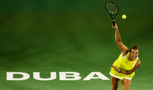Belarus' Aryna Sabalenka in action during her round of 16 match against Denmark's Clara Tauson during the Dubai Championships in Dubai, United Arab Emirates, on February 19, 2025. (Photo by Amr Alfiky/Reuters)