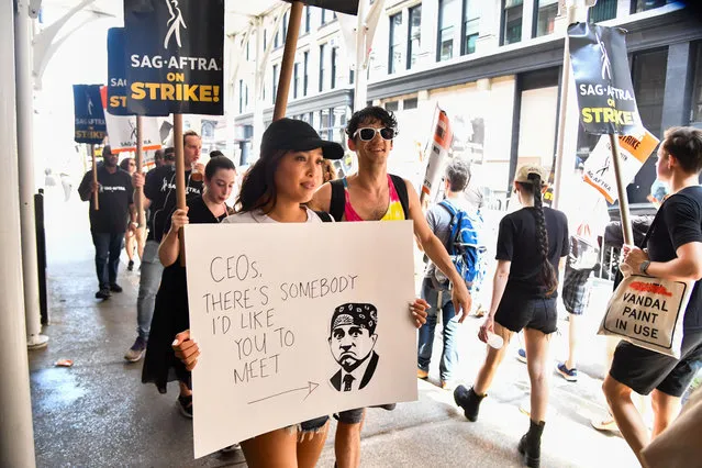 The US actors’ union SAG-AFTRA Strike Picket Line as the strike in the film and television industry gets underway in New York, US on July 17, 2023. (Photo by Stephen Lovekin/Rex Features/Shutterstock)