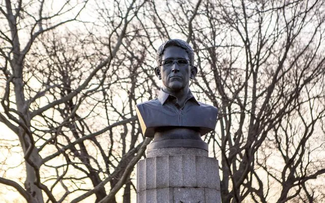 A large molded bust of Edward Snowden is pictured in Fort Greene Park at the Brooklyn borough of New York in this April 6, 2015 picture provided by ANIMALNewYork. (Photo by Aymann Ismail/Reuters/ANIMALNewYork)