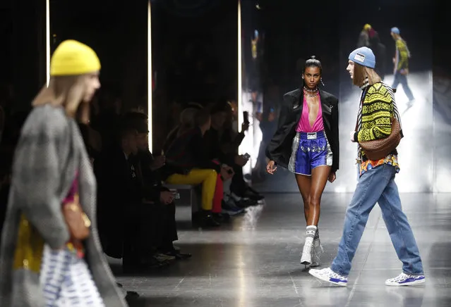 Models wear creations as part of the Versace men's Fall-Winter 2019-20 collection, that was presented in Milan, Italy, Saturday, January 12, 2019. (Photo by Antonio Calanni/AP Photo)