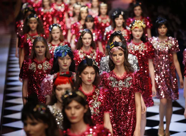 Models wear creations part of the women's Dolce & Gabbana Fall-Winter 2016-2017 collection, that was presented in Milan, Italy, Sunday, February 28, 2016. (Photo by Luca Bruno/AP Photo)