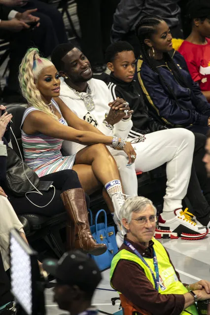 Rapper Gucci Mane and his wife, Keyshia Ka'Oir (L) attend the 68th NBA All-Star Game  on February 17, 2019 in Charlotte, North Carolina. (Photo by Jeff Hahne/Getty Images)