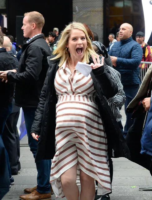 Sara Haines is seen outside Good Morning America on May 3, 2019 in New York City. (Photo by Raymond Hall/GC Images)
