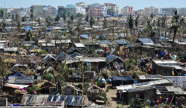 This picture taken on May 10, 2019 shows a general view of Puri in the eastern Indian state of Odisha after the passage of cyclone “Fani”. At least 42 people lost their lives in India's Odisha state and neighbouring Bangladesh after cyclone Fani barrelled into the region on May 3, packing winds of up to 200 kilometres (125 miles) an hour. (Photo by Asit Kumar/AFP Photo)