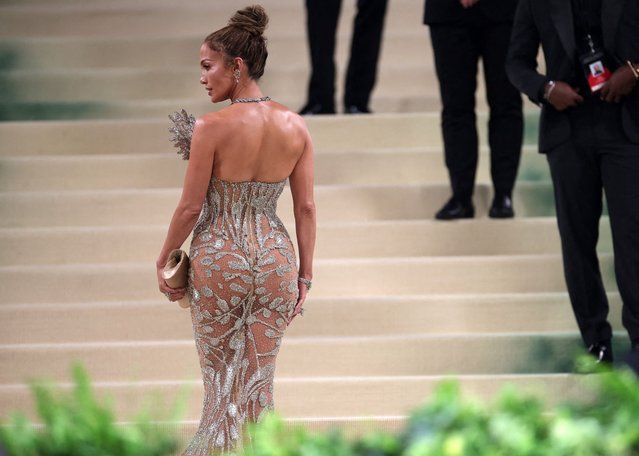 American actress and singer Jennifer Lopez poses at the Met Gala, an annual fundraising gala held for the benefit of the Metropolitan Museum of Art's Costume Institute with this year's theme “Sleeping Beauties: Reawakening Fashion” in New York City, New York, U.S., May 6, 2024. (Photo by Carlos Barría/Reuters)