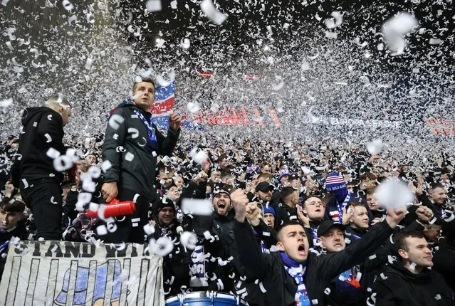 Rangers fans inside the stadium before the Europa League Round of 16 First Leg Rangers v Crvena Zvezda match, Ibrox, Glasgow, Scotland, Britain, March 10, 2022. (Photo by Carl Recine/Action Images via Reuters)