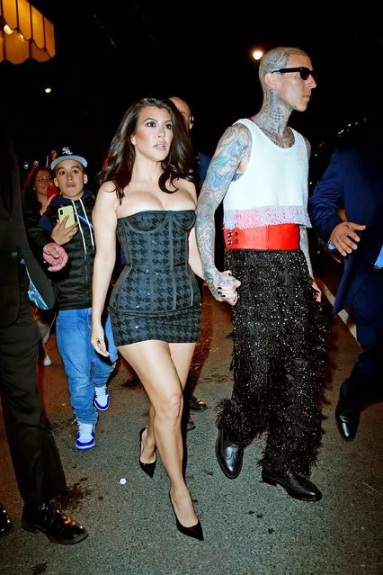 American socialite Kourtney Kardashian and American musician Travis Barker head to the Met Gala after party on May 2, 2022. (Photo by The Mega Agency)