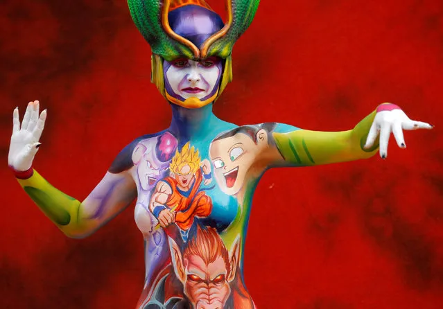 A model poses during the World Bodypainting Festival in Poertschach, Austria, July 1, 2016. (Photo by Heinz-Peter Bader/Reuters)