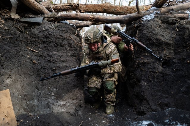 Soldiers participate in live fire training with 59th Battalion near the frontline in Donbas, Ukraine on March 20, 2025. (Photo by Federico Quintana/SIPA Press/Rex Features/Shutterstock)