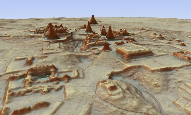 This digital 3D image provided by Guatemala's Mayan Heritage and Nature Foundation, PACUNAM, shows a depiction of the Mayan archaeological site at Tikal in Guatemala created using LiDAR aerial mapping technology. Researchers announced Thursday, February 1, 2018, that using a high-tech aerial mapping technique they have found tens of thousands of previously undetected Mayan houses, buildings, defense works and roads in the dense jungle of Guatemala's Peten region, suggesting that millions more people lived there than previously thought. (Photo by Canuto & Auld-Thomas/PACUNAM via AP Photo)