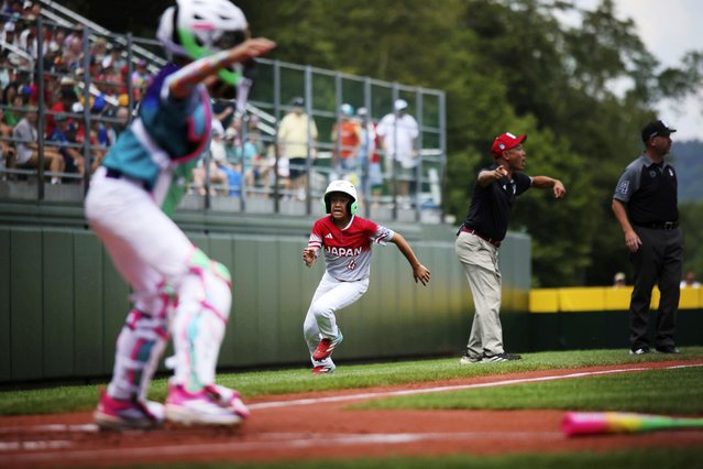 Japan's Yuki Kubota rounds third base against the Czech Republic during a Little League World Series baseball game in South Williamsport, Pa., August 14, 2025. (Phoot by Jared Freed/AP Photo)