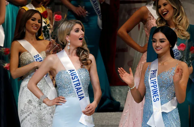 The first runner-up of the Miss International 2016 Alexandra Britton (L) representing Australia reacts after she was named during the 56th Miss International Beauty Pageant in Tokyo, Japan October 27, 2016. (Photo by Kim Kyung-Hoon/Reuters)