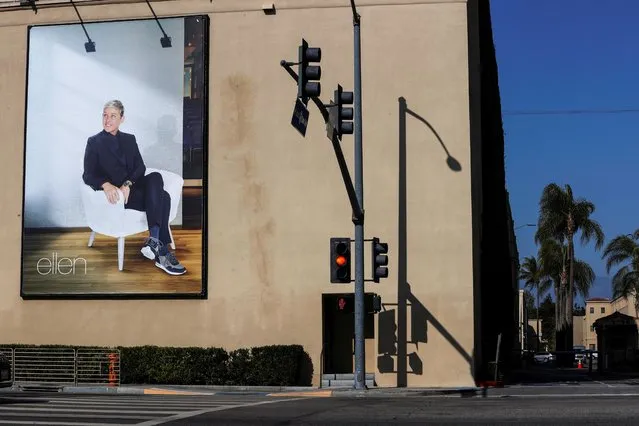 A billboard advertising “The Ellen DeGeneres Show” is pictured outside the Warner Bros. Lot where the talk show is taped, in Burbank, California, May 12, 2021. Ellen DeGeneres will end her Emmy-winning daytime talk show next year after its upcoming 19th season, the comedian said in an interview published in The Hollywood Reporter on Wednesday. (Photo by Mario Anzuoni/Reuters)