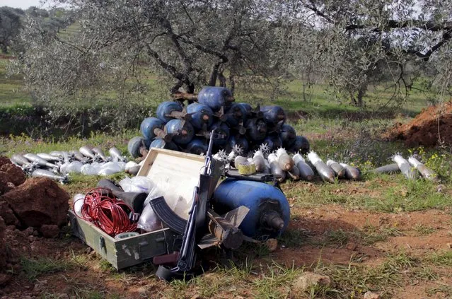 Ammunition belonging to rebel fighters from Suqour al-Sham Brigade are pictured near the frontline against forces loyal to Syria's President Bashar Al-Assad in Idlib countryside March 19, 2015. (Photo by Mohamad Bayoush/Reuters)