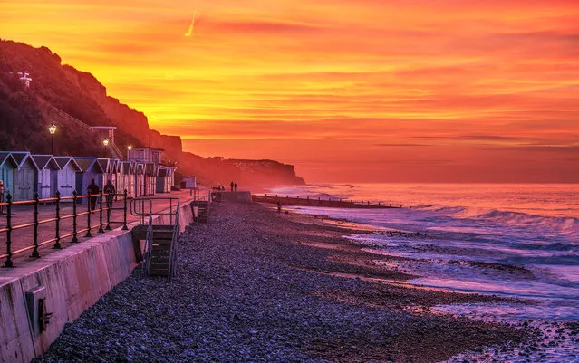 Picture dated September 25th, 2018 shows the sunset by Cromer beach in Norfolk on Tuesday evening. The Met Office forecast states that today early mist or fog in central/southern England and Wales will clear quickly to leave a sunny day, and warmer than yesterday. (Photo by Andrew Sharpe/Geoff Robinson Photography)