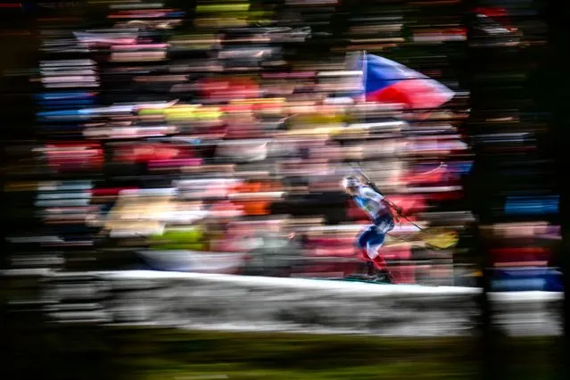 Czech Republic's Lucie Charvatova competes during the women's 4x6km relay event of the IBU Biathlon World Championships in Nove Mesto, Czech Republic on February 17, 2024. (Photo by Michal Cizek/AFP Photo)