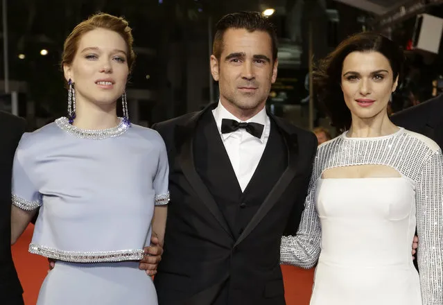 From left, actors Lea Seydoux, Colin Farrell and Rachel Weisz pose for photographers upon arrival for the screening of the film “The Lobster” at the 68th international film festival, Cannes, southern France, Friday, May 15, 2015. (Photo by Lionel Cironneau/AP Photo)