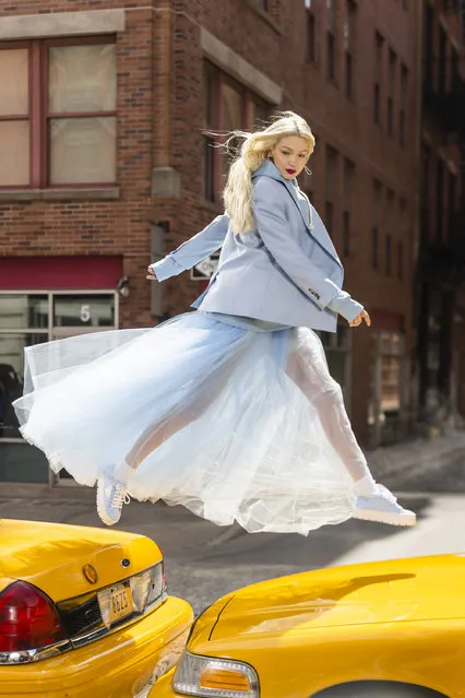 Gigi Hadid is seen filming for Maybelline in Tribeca on March 30, 2022 in New York City. (Photo by Gotham/GC Images)