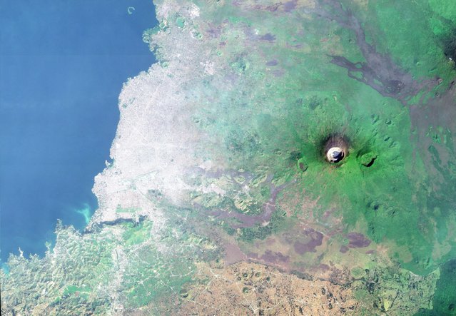 The volcanic Mount Nyiragongo stands within the Virunga National Park near Goma, the Democratic Republic of Congo, in this satellite image taken on July 21, 2023. Planet Labs PBC/Handout via Reuters)