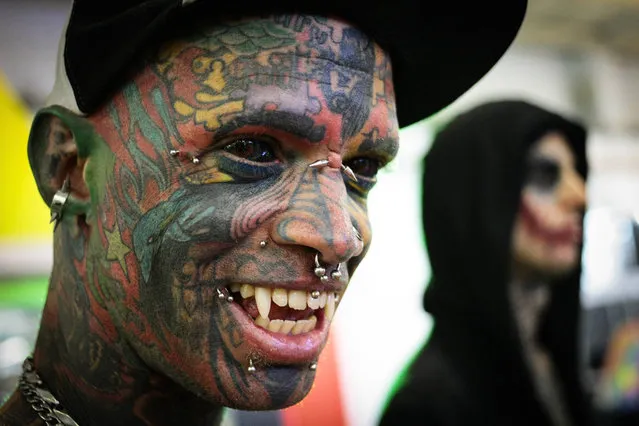 A tattooed model performs during the Tattoo Week SP 2016 in Sao Paulo, Brazil on July 14, 2017. (Photo by Imago via ZUMA Press)